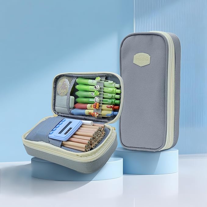 Large Capacity Pencil Case - Durable Zipper Aesthetic Pen Pouch, Big Storage Organizer for School, Office & Travel - Waterproof & Multi-Use (Gray)-DeskLoop Office