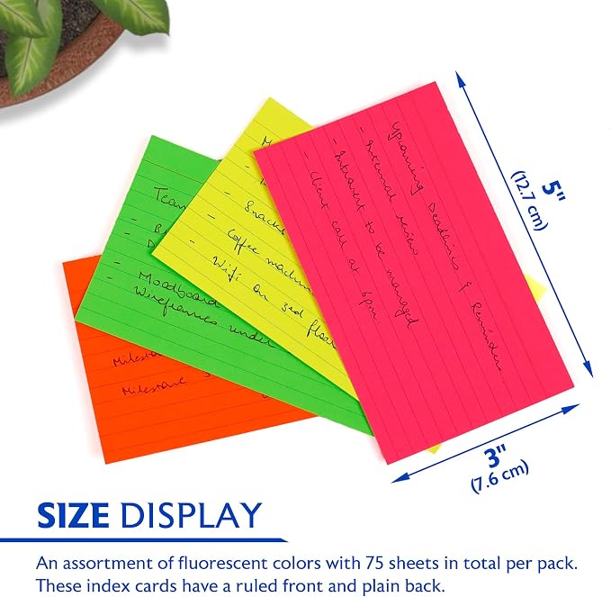 BAZIC Products Fluorescent Ruled Index Cards, 3 x 5 in, 75 Ct, 36-Case | fully - Image 2