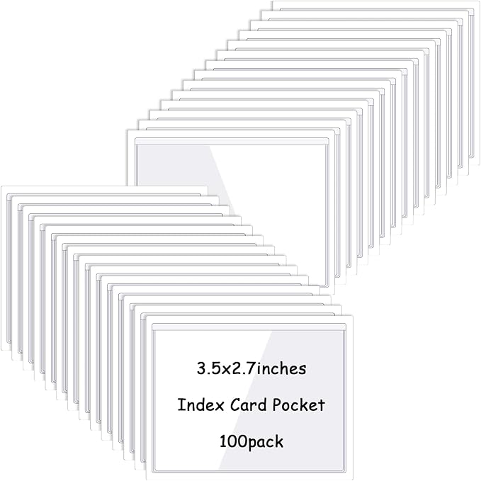 Glenmal 100 Pcs Self Adhesive Index Card Pockets Clear Label Holder Plastic by Glenmal
