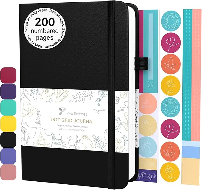 Dotted Journal – 140gsm Bleed Proof Thick White Paper – 200 Numbered Dot Grid Pages – 5.8 x 8.3 inch Bullet Dotted Notebook-DeskLoop Office