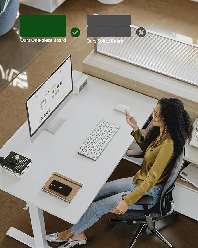 FEZIBO One-Piece Standing Desk Adjustable Height Stand up Home Office Desk, 40x24 Inch Electric Standing Computer Desk, with 4 Memory Presets, Fixable casters, White-DeskLoop Office
