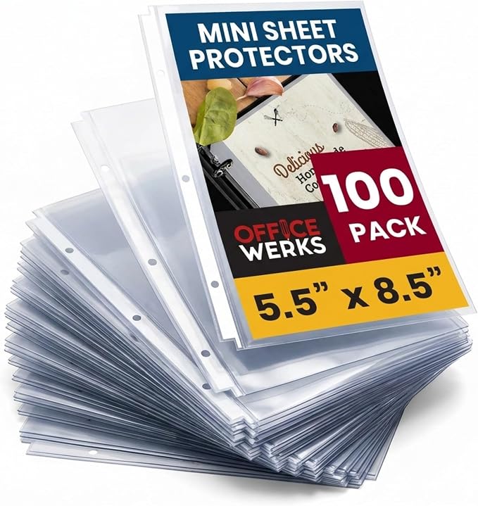Sheet Protectors 5.5 x 8.5, 100 Pack Heavyweight Clear Mini Page Protectors by Office+Werks
