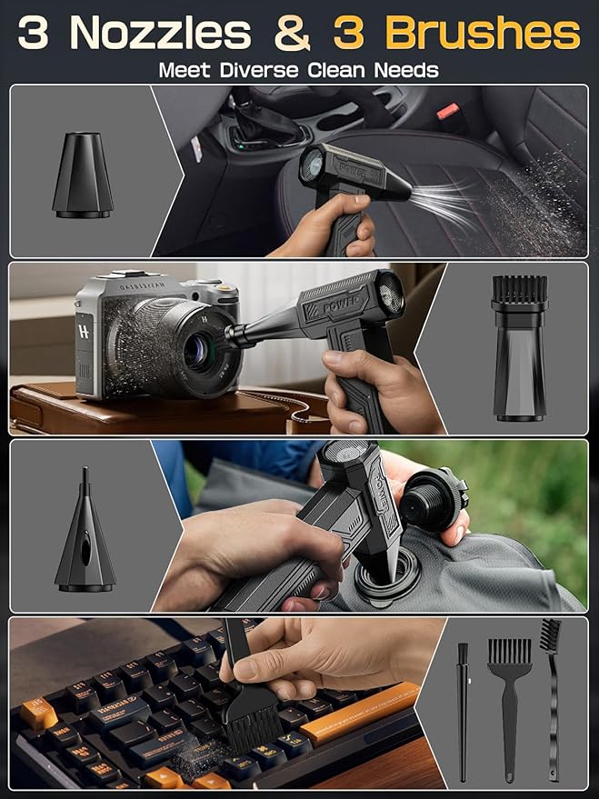 Electric Air Duster, 300000RPM 4-Gear Adjustable Compressed Air Duster with Light, Rechargeable Brushless Motor Air Blower for Keyboard, PC, Car, and Home Cleaning Reusable Replaces Compressed Air Can-DeskLoop Office