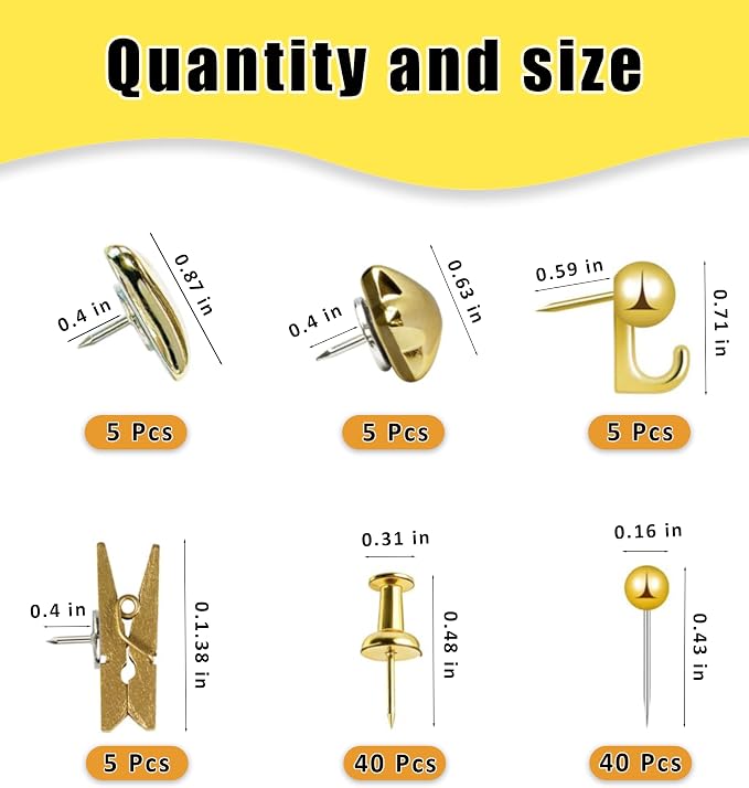 KEYDUACU 100 Pcs Gold Push Pins Set, Metal Thumb Tacks, Decorative Push Pins - Image 4