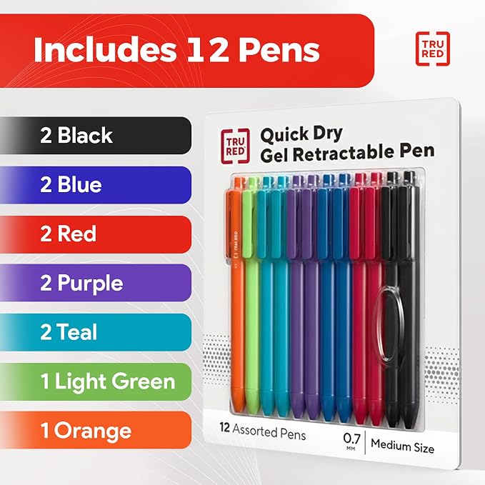 TRU RED Retractable Gel Pens, Medium Point 0.7mm, 12 Pack – Quick‑Dry Pens - Image 9