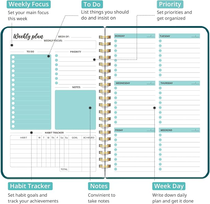 Taja Undated Weekly Planner, Weekly To Do List Notebook - Image 2