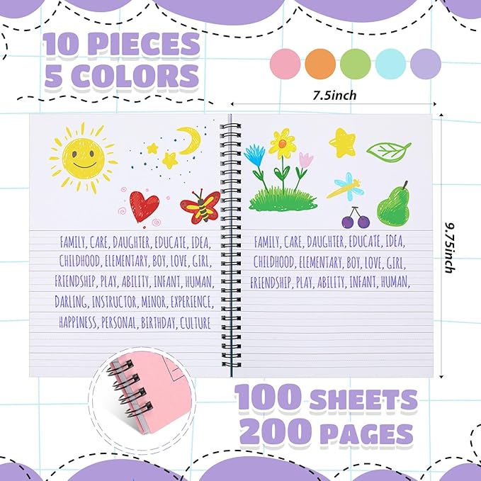 Henoyso 10 Pcs 100/50 Sheets Primary Composition Notebook K-2 Bulk Spiral Primary Journal Drawing Handwriting Practice for Kids Kindergarten 1st 2nd Back to School Supplies (Macaron Color,100 Sheets)-DeskLoop Office