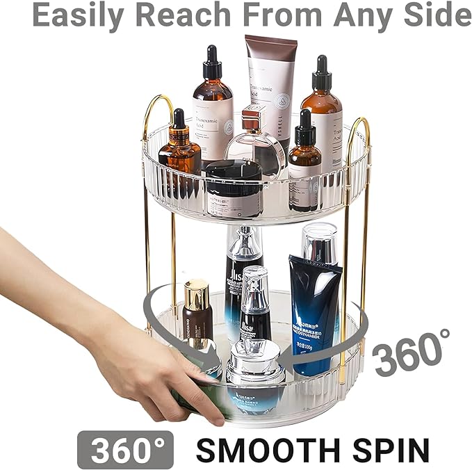 Asayuee 360 Rotating Makeup Organizer, 2 Tier Large Capacity Make Up Organizers - Image 3