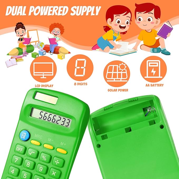 24 Pieces Basic Calculators for Students Small Pocket Size 8 Digit Display Mini Calculators Dual Powered Handheld for School Desktop Home(Green)-DeskLoop Office