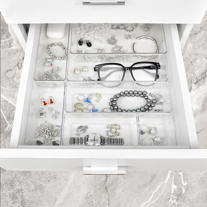 Manalete Drawer Organizers Set of 15, 4 Sizes Clear Plastic Drawer Organizers - Image 5