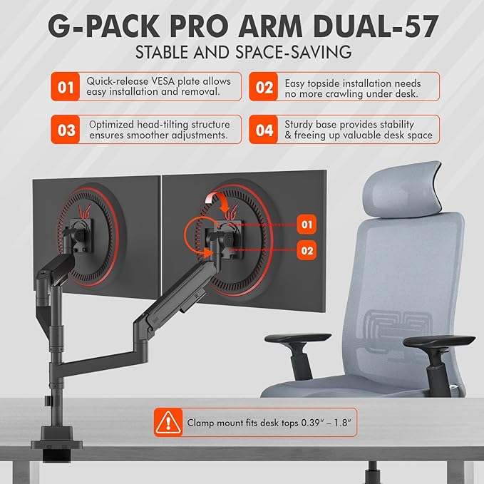 Dual Monitor Arm for 17-57 Inch Ultrawide Screens – Heavy Duty Monitor Arm Desk Mount – VESA Mount with Clamp and Grommet Base – Holds Up to 59.4 lbs. Each-DeskLoop Office