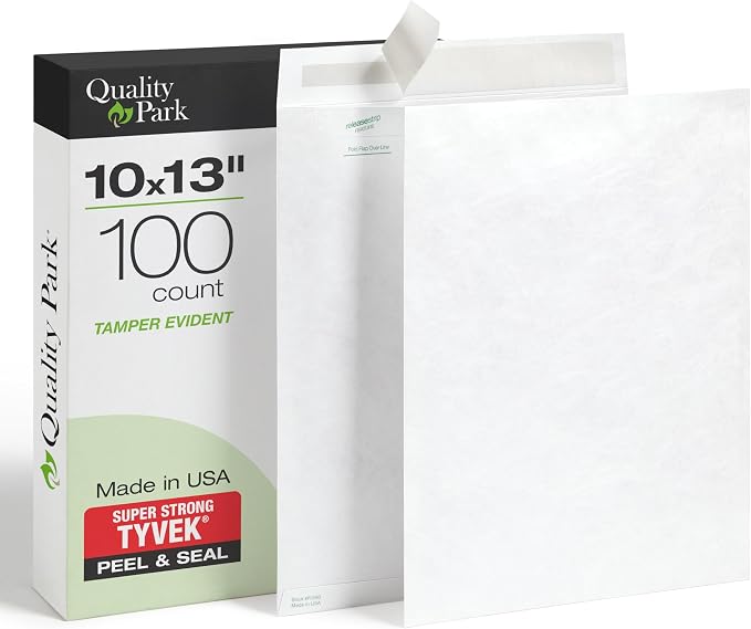 Quality Park Tyvek Envelopes, Large 10x13 Mailers, Easy-to-Open Tamper Evident by Quality+Park
