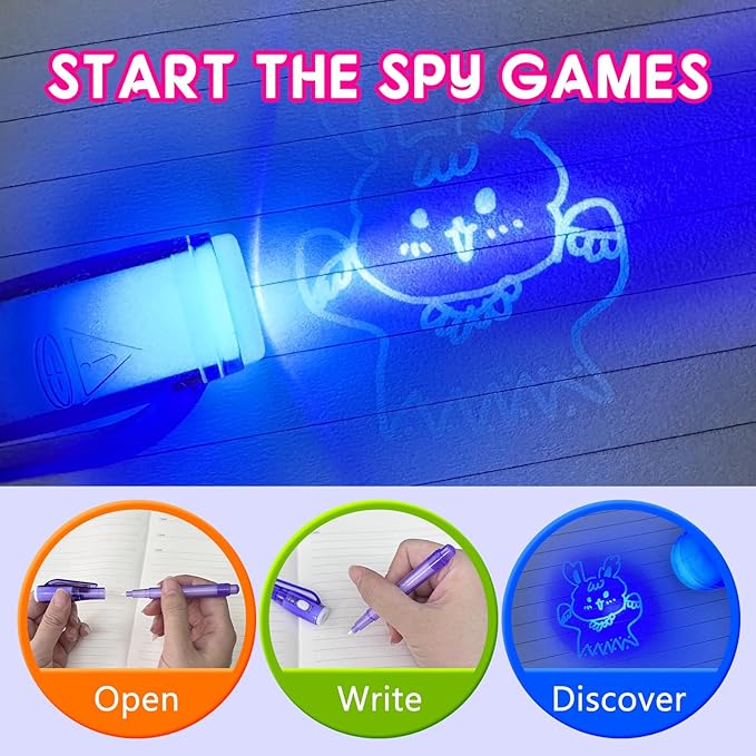 Invisible Ink Pen Spy Game for Kids, Party Favors Toys for Girls Boys, Magic Markers for Boys Girls Fun Outdoor Toys, Birthday for 6-13 Year Old Girls Boys (24PCS+Black Notebooks)-DeskLoop Office