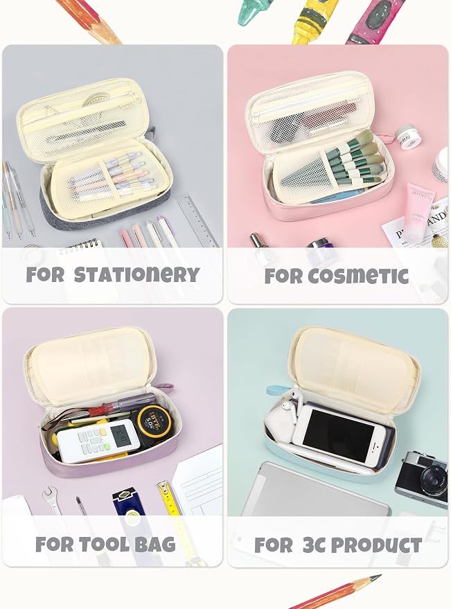SUNEE Cute Pencil Case, Aesthetic Pen Pouch, Colored Large Pencil Bag - Image 5