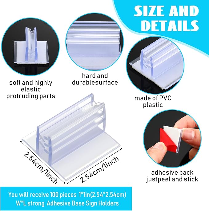 Fulmoon 100 Pcs Sign Holder, Adhesive Base Sign Holders Multiple Uses - Image 2