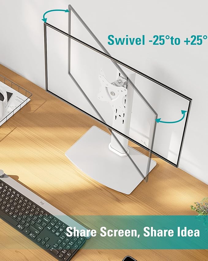 MOUNT PRO Single Monitor Stand Fits Max 32 inch Screen, Free-Standing Computer Desk Stand, Display Mount with Height Adjustable, Swivel, Tilt, Rotation, VESA Monitor Stand 100x100, White-DeskLoop Office