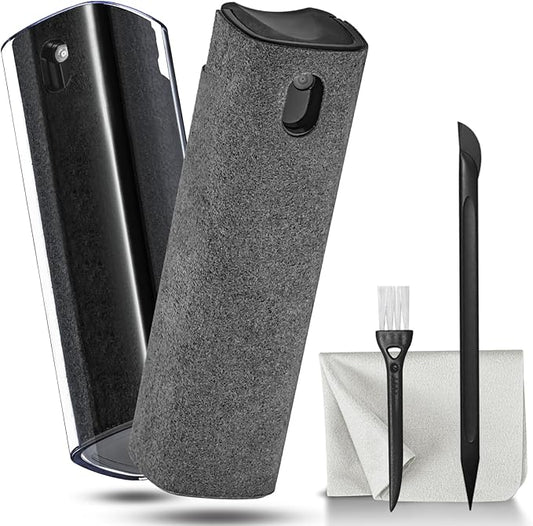 2 Pack Screen Cleaner Spray and Wipe for Laptop Monitor and Car Screens, Phone Touchscreen Mist Cleaning Kit for Cellphone, Tablet, PC, Computer, LCD, Eyeglass, iPhone, iPad, Mac Pro - Black and Grey-DeskLoop Office