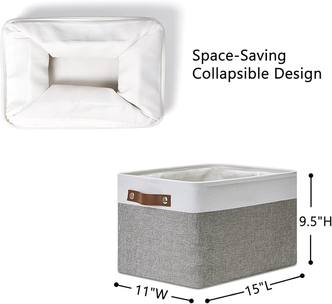 DULLEMELO Fabric Baskets for Storage, Office, Home,Nursery,Organizing Baskets for Shelves, Bedroom, Toys,Gift,Fabric Storage Basket with Handles(White&Grey,15"x11"x9.5",4-Pack)-DeskLoop Office