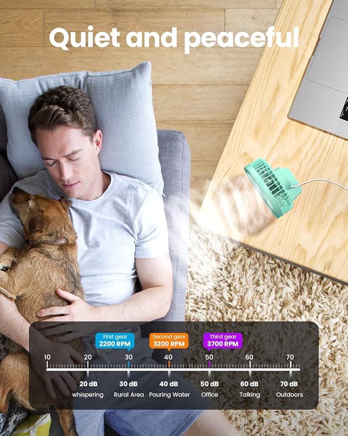 Gaiatop USB Desk Fan, Small But Powerful, Personal Portable Quiet 3 Speeds - Image 7