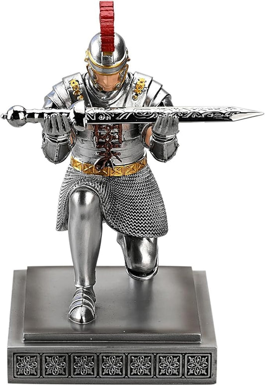 Roman Praetorian Warrior Knight Pen Holder Desk Ornament Resin Pencil Holder Desk Accessories and Organizer for Office with a Letter Opener (Silver)-DeskLoop Office