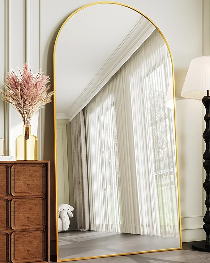 Full Length Mirror, 81"x41" Oversized Floor Mirror Freestanding, Full Body Floor Standing Mirror with Stand, Hanging Mounted for Bedroom Living Room, Gold, Arched Style-DeskLoop Office