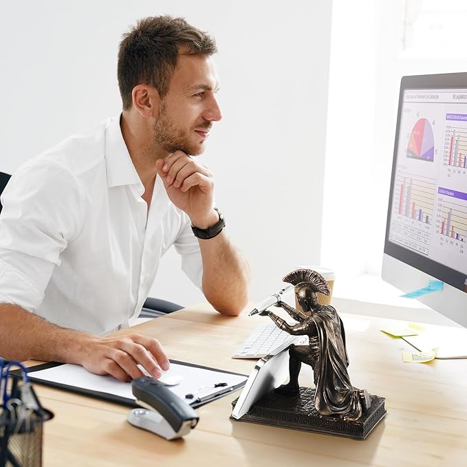 Spakon Knight Pen Holder with 2 Pens Resin Desk Organizers and Accessories Funny Executive Pen Stand Fancy Cool Office Gadgets Cool Desk Decorations for Men Home Supplies (Roman,Bronze)-DeskLoop Office