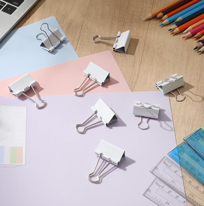 Jetec 200 Pcs 1.25in/32mm White Metal Binder Clips Bulk Medium Reusable Fold Back Binder Clips Paper Clamps Spring Steel Sturdy for Home School Office Supplies-DeskLoop Office