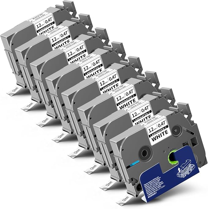 8-Pack TZe 12mm 0.47 Laminated Black on White Compatible by Matoburr