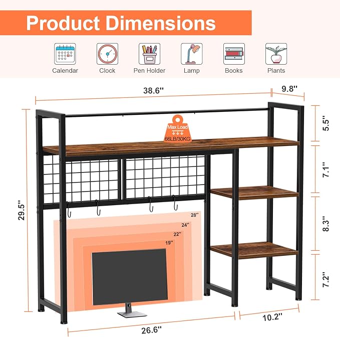 Snughome Desk Shelf, 38.6" Desktop Organizer Shelf, Desk Hutch - Image 3