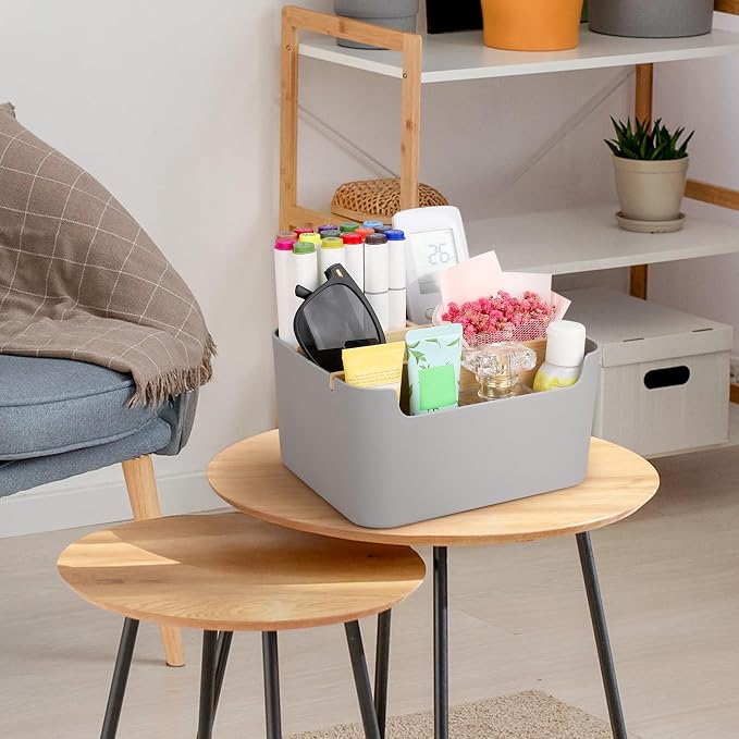 Segarty Gray Desk Storage Organizer, Detachable Divided Bamboo Remote Control - Image 6