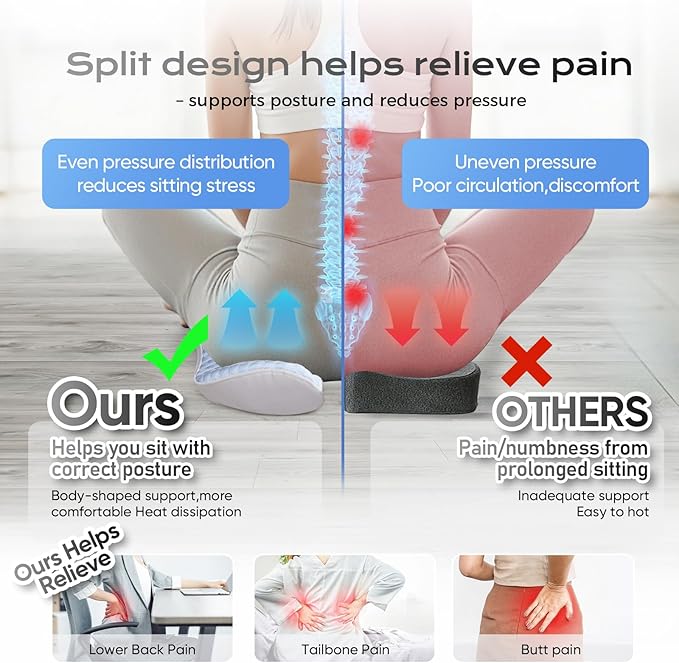 Seat Cushion for Tailbone Pain Relief X-Large ,Ergonomic Office Chair Cushions for Butt Hip Lower Back & Sciatica Pain Relief Pillow,Pressure Relief Seat Cushion for Long Sitting, Car & Plane（Blue)-DeskLoop Office