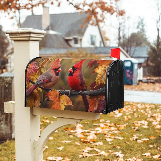 Fall Autumn Harvest Mailbox Covers Thanksgiving Red Cardinal Birds Maple Leaves - Image 7