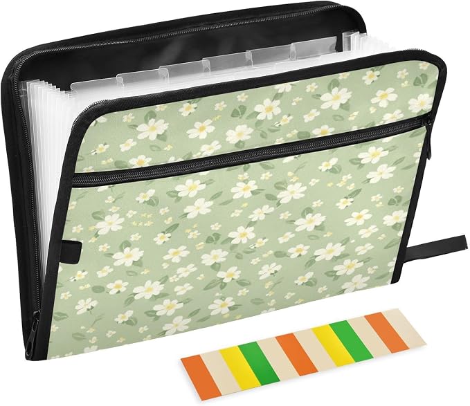 Pale Green and Yellow Flowers Accordion File Organizer Expanding Document Folder by Unknown