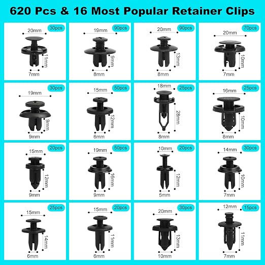 620pcs Push-Type Retainer Clips, Bumper Fender Nylon Rivets of 16 Most Popular - Image 2