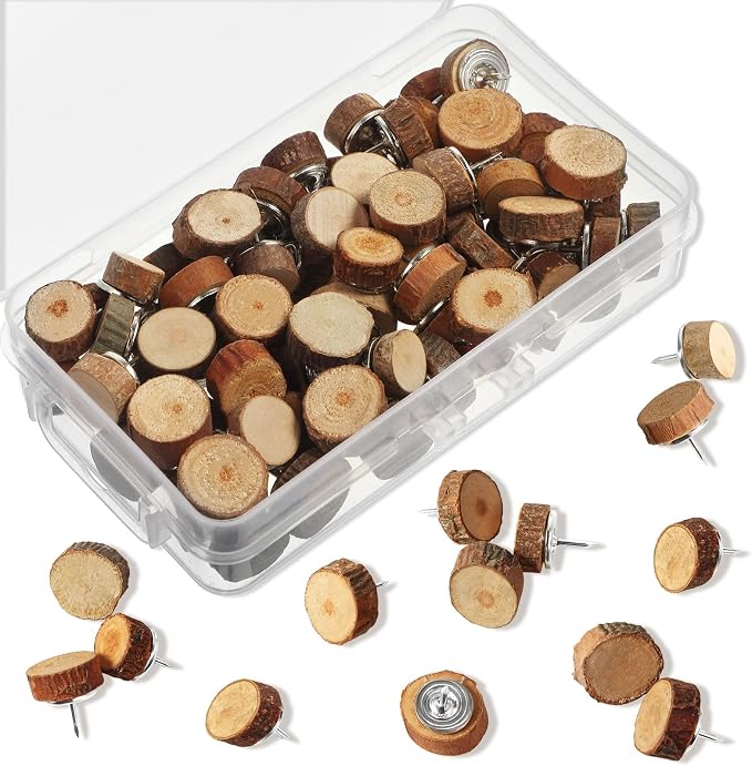 Sawysine 80 Pcs Wood Push Pins, Round Cute Thumb Tacks Decorative Push Pins by Sawysine