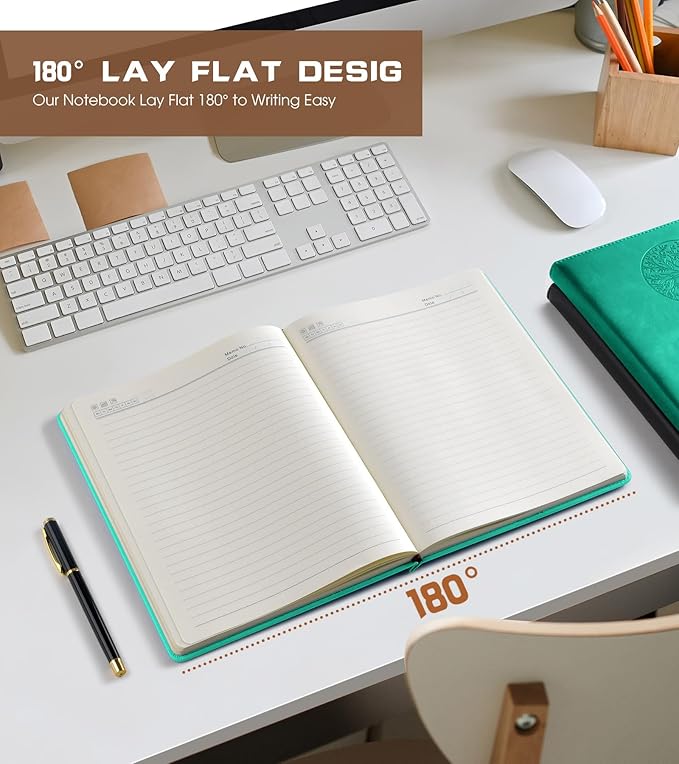 Lined Journal Notebook for Women Men,256 Pages A4 Large Hardcover Leather Journals for Writing,Travel,Business,Work,School,College Ruled Notebooks for Note Taking,Diary Notepad 8.6"×11" (Blue)-DeskLoop Office