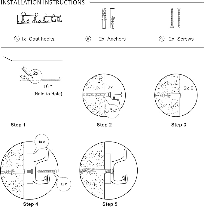 SKOLOO 24-Inch Natural Wood Coat Rack Wall Mount with 5 Triple Hooks - Ideal for Family Entrances, Classrooms, and Pet Supplies Storage - Perfect Coat Hooks for Wall-DeskLoop Office