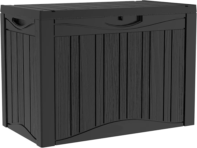 50 Gallon Lockable Resin Deck Box, Waterproof & UV-Resistant Outdoor Storage Box for Outdoor Cushion Storage, Garden Tools & Pool Accessories Storage, Black-DeskLoop Office