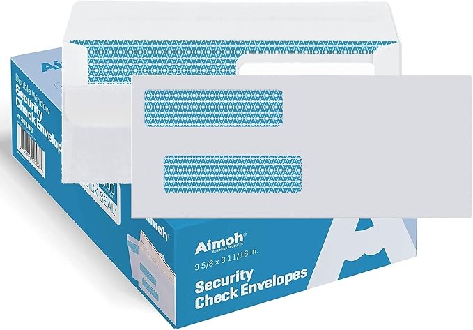 Aimoh #8 Double Window Flip & Seal Security Check Envelopes 500 Qty, Fits by Aimoh