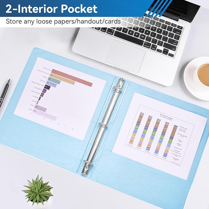 SUIN 1-inch 3 Ring Binder with 2 Interior Pockets, and School Use, 6 Pack Brush - Image 5