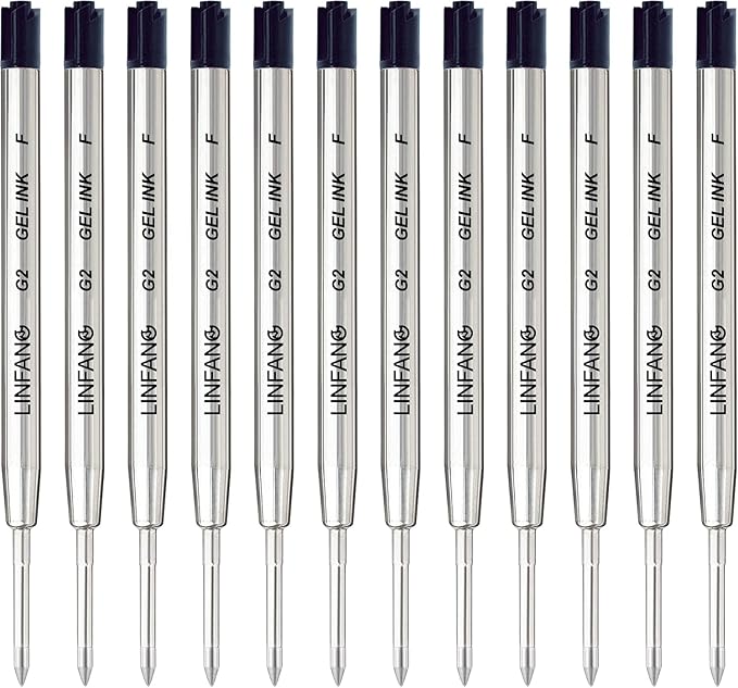Black Gel Ink Pen Refills Ballpoint Black, 12 Pack Gel Pens Refills Fine Point by LINFANC