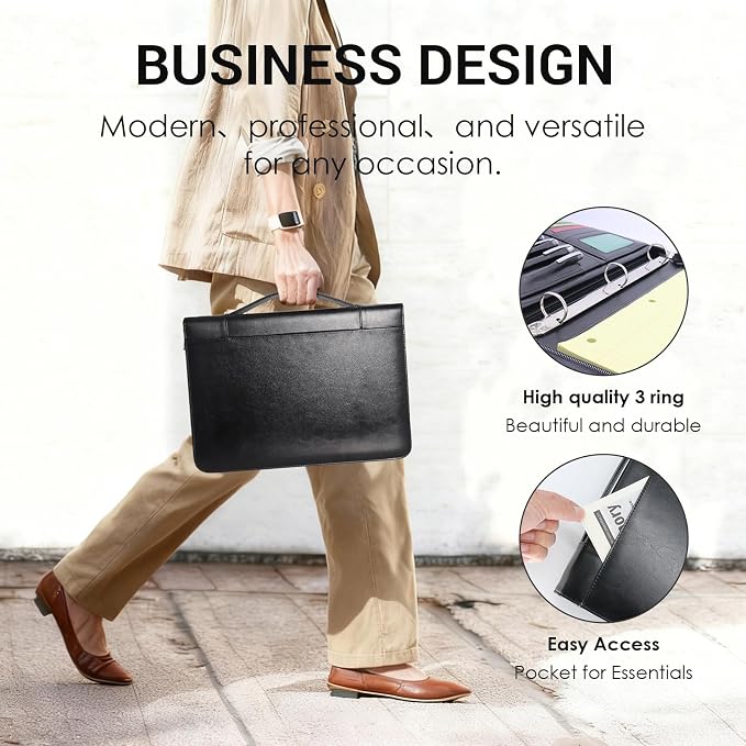 Faux Leather Portfolio with Handle – 3-Ring Padfolio Organizer - Image 2