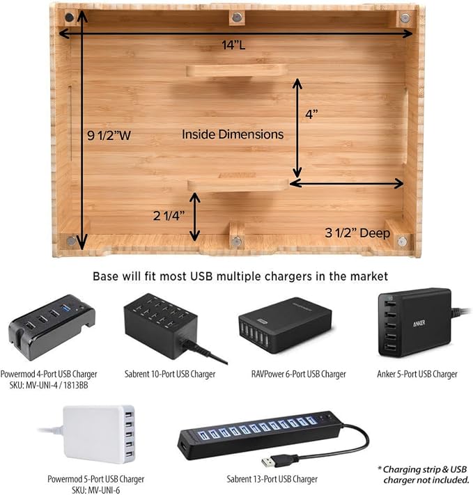 MobileVision Bamboo 12-Port Charging Station & Docking Organizer - Image 6