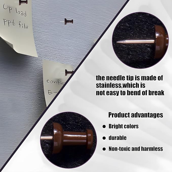 VAPKER Push Pins Tacks 120Pcs Solid Chocolate Color Thumb Tacks Larger Size Pin - Image 3