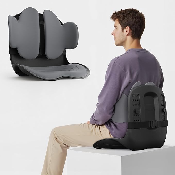 3D Lumbar Support Seat Cushion – Patented Spine Alignment Ergonomic Posture Corrector, Breathable Mesh & EVA Foam, Portable for Home, Office, Meditation, Gaming, Outdoor 16.5" W × 15.7" D-DeskLoop Office