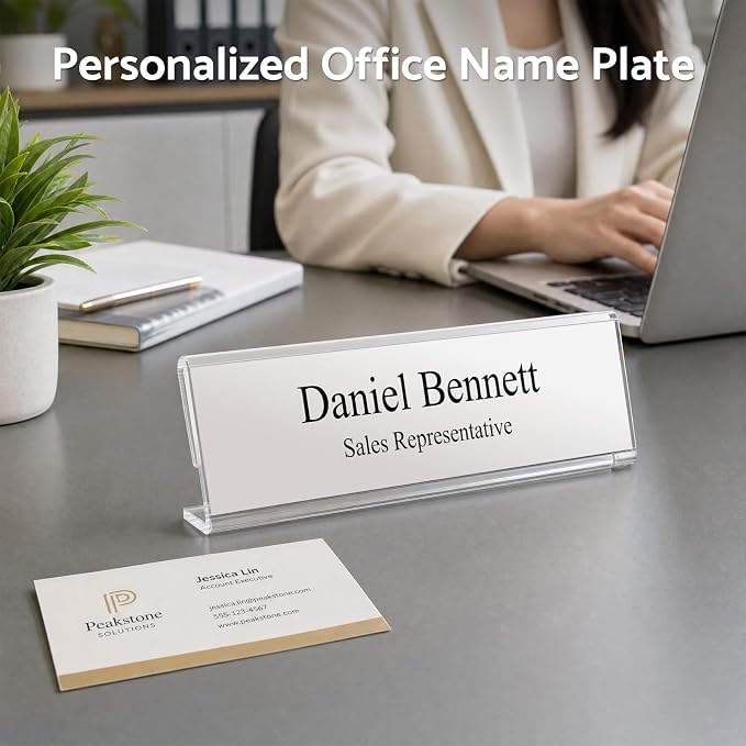 HlIMIEI Acrylic Name Plates for Desks, 5 Pack Clear Name Holders 2 x 8 - Image 2