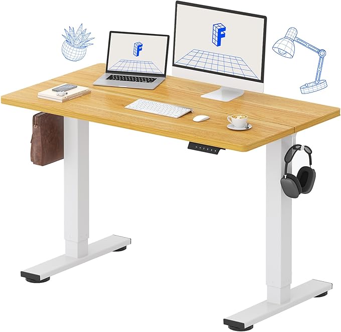 FLEXISPOT Standing Desk Electric Height Adjustable Desk with 48 x 24 Inches Splice Board, Ergonomic Memory Controller, Maple Top + White Frame-DeskLoop Office