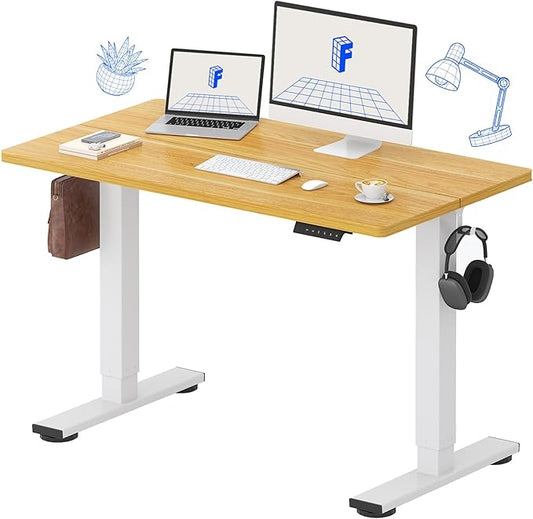 FLEXISPOT Standing Desk Electric Height Adjustable Desk with 48 x 24 Inches Splice Board, Ergonomic Memory Controller, Maple Top + White Frame-DeskLoop Office