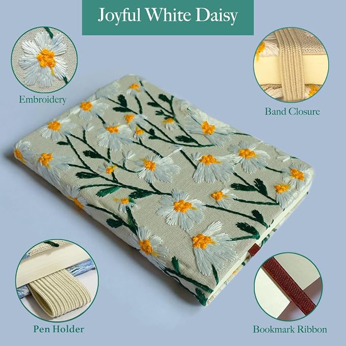 Daisy Gifts, Embroidered Journal, Floral Notebook, Wide Ruled Paper, Lay Flat - Image 7
