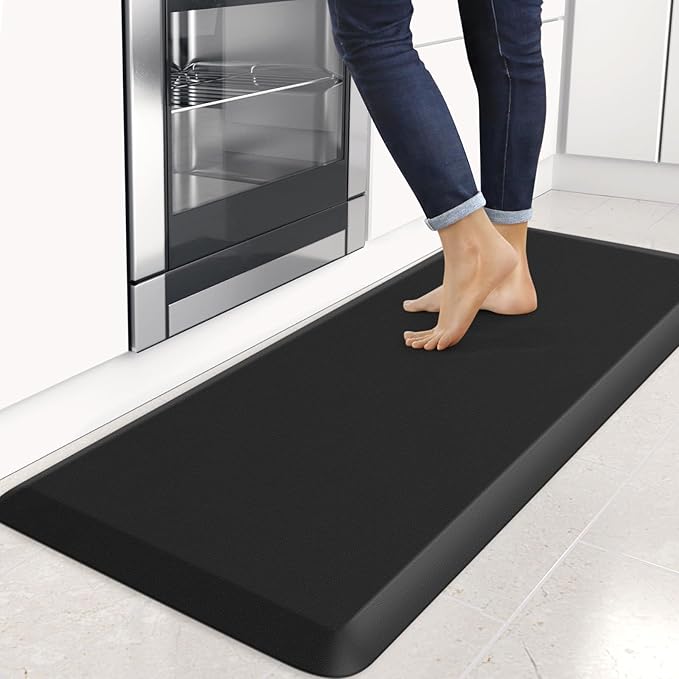 4/5 Inch Thick Kitchen Mats for Floor, StepRite Kitchen Rug for Standing Desk, Non-Slip, Thicker, Stain Resistant, Waterproof, Comfort Anti Fatigue Floor Mat for Home, Kitchen, Office - Black,54*22''-DeskLoop Office